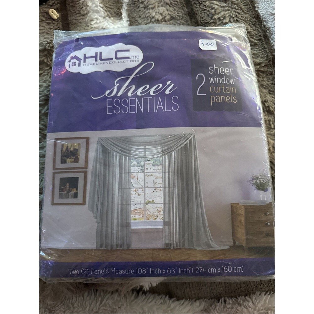 NEW Pack of 2 Sheer Window Curtain Panels, White 108" x 63" HCL.me
